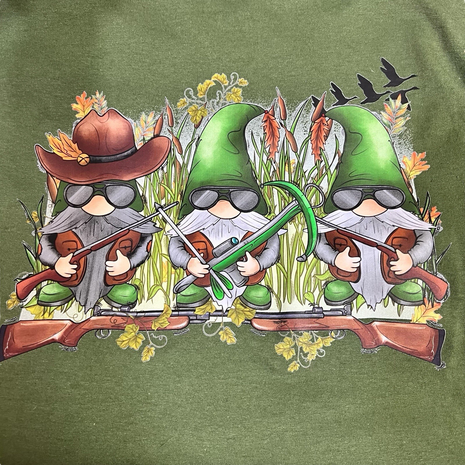 Hunter Gnomes Green Graphic Tee Short Sleeve T-shirt Jerzees Dri Power Sz Lg