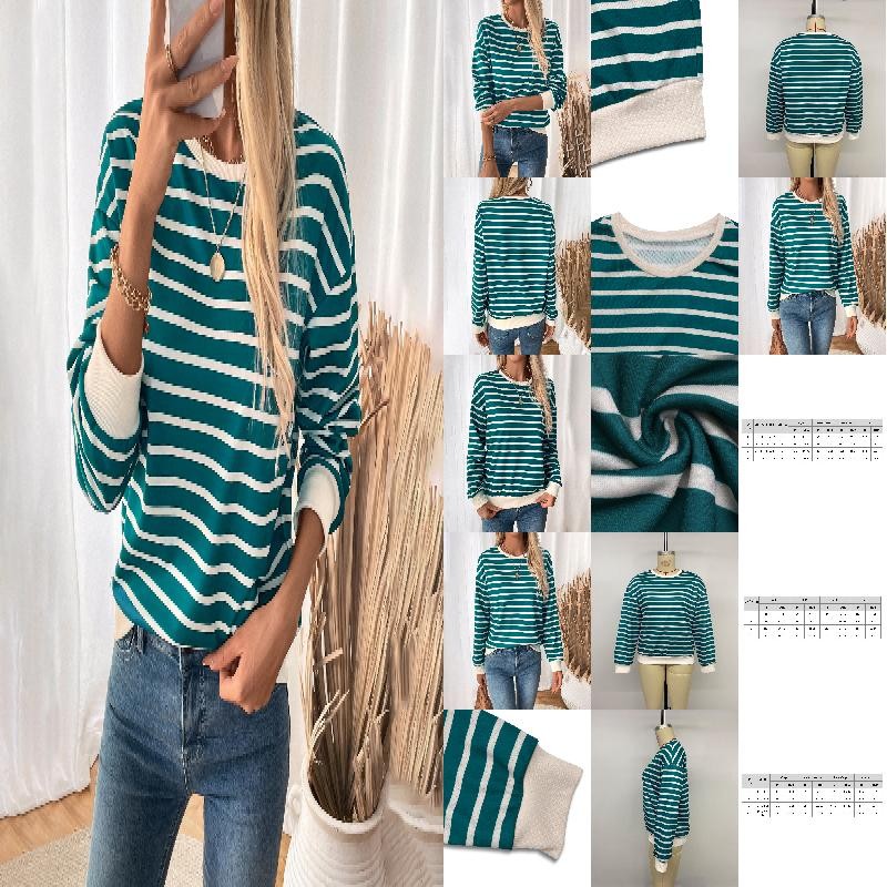 Striped contrasting top round neck patchwork pullover loose sports hoodie