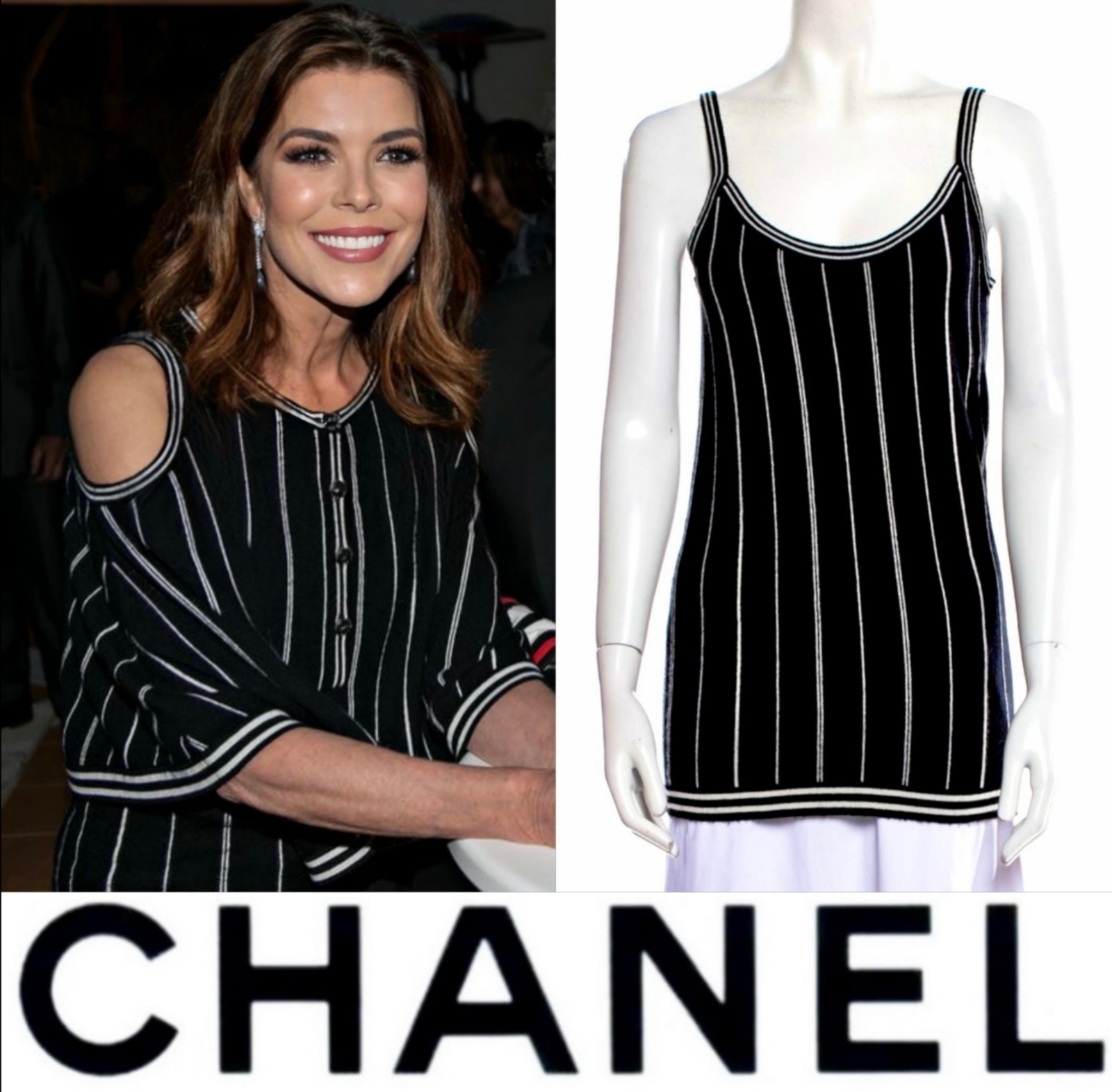 Chanel 2015 Black White Stripe Sweater Top 40 42 44 4 6 8 10 12 Shirt Tank M L