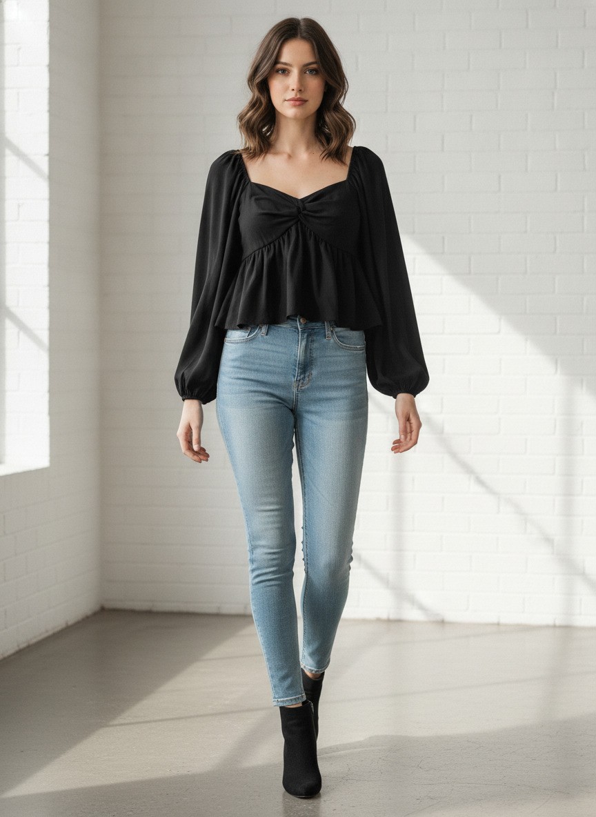 Express Black Long Sleeve Peplum Blouse Top, Size Small