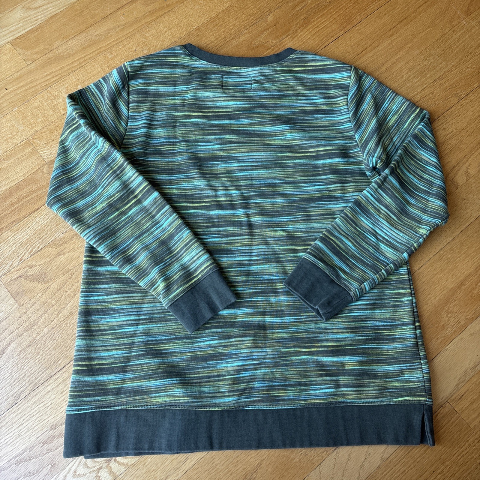 Lands End Women’s Size M 10-12 Green/Blue Stripe Lined Long Sleeve Shirt