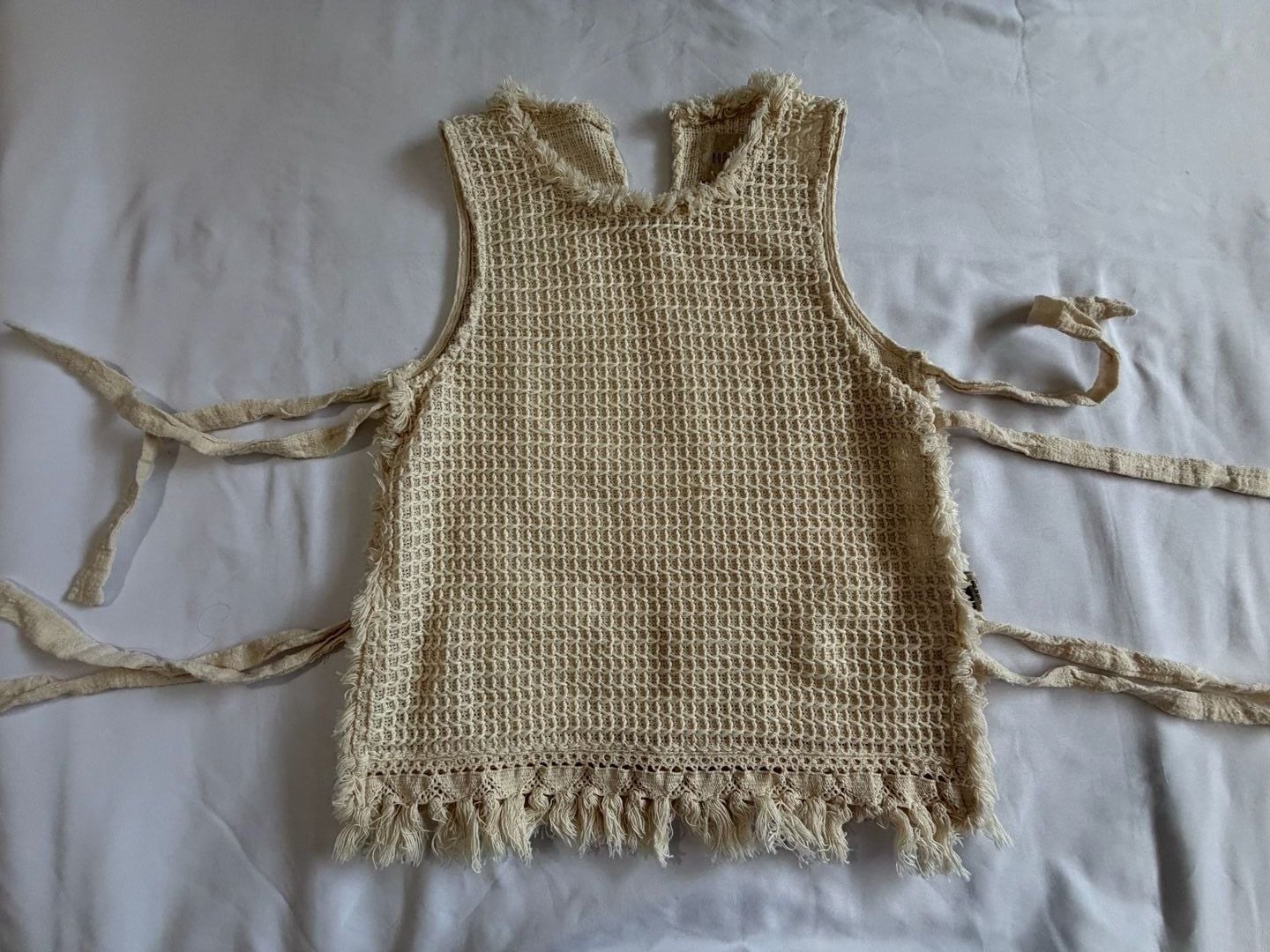 Moon River Boho Crochet Fringe Tank Top M Y2K Hippie Festival Beach Cover Up