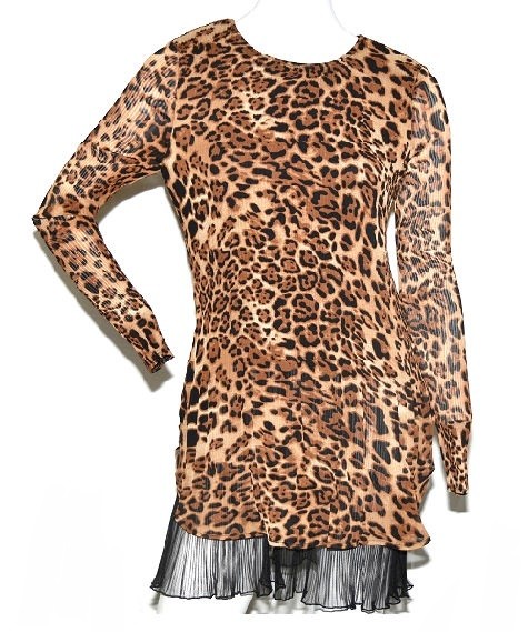 Masseys Women’s Brown Leopard Print Pleated Tunic, Size Medium