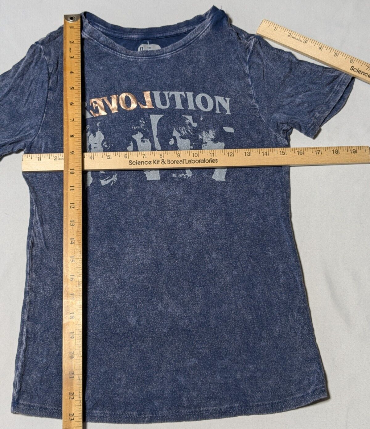 THE BEATLES REVOLUTION Juniors M (7-8) Blue Rayon Stretch Graphic T-Shirt NEW