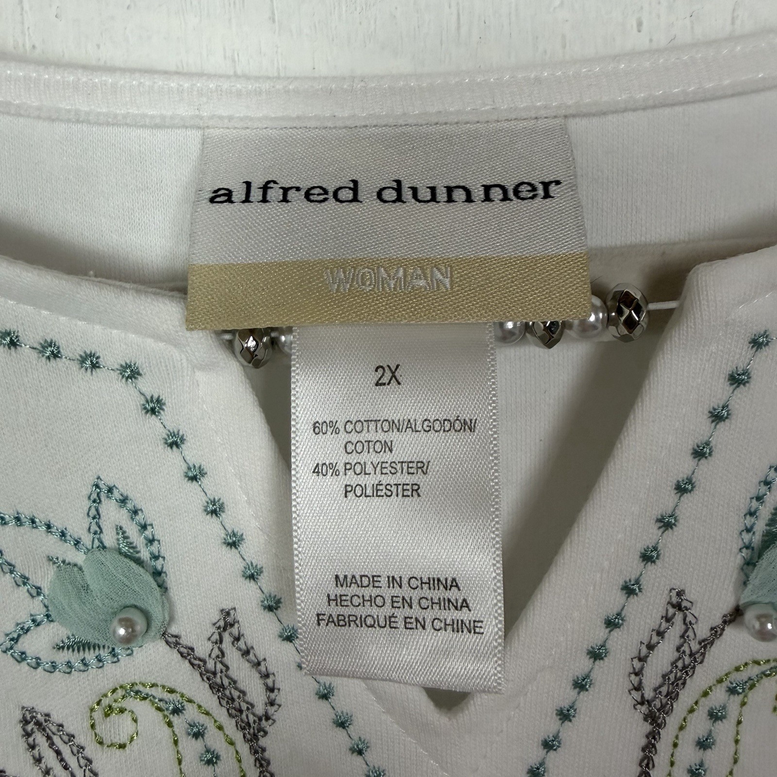 Alfred Dunner NWT Floral Applique Tunic Plus Size 2X Beaded Embroidered Garden