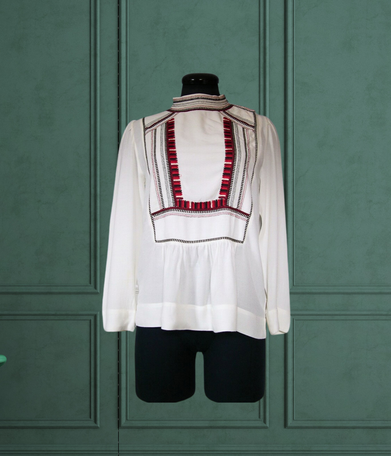 Isabel Marant Etoile Cerza Blouse: Ivory Embroidered Top, Size 34