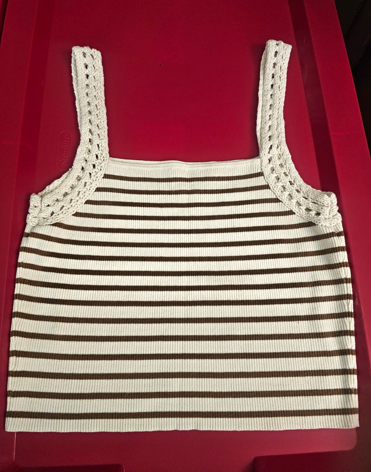 Aerie Women’s Ribbed Knit Crochet Strap Square Neck Striped Tank Top XL