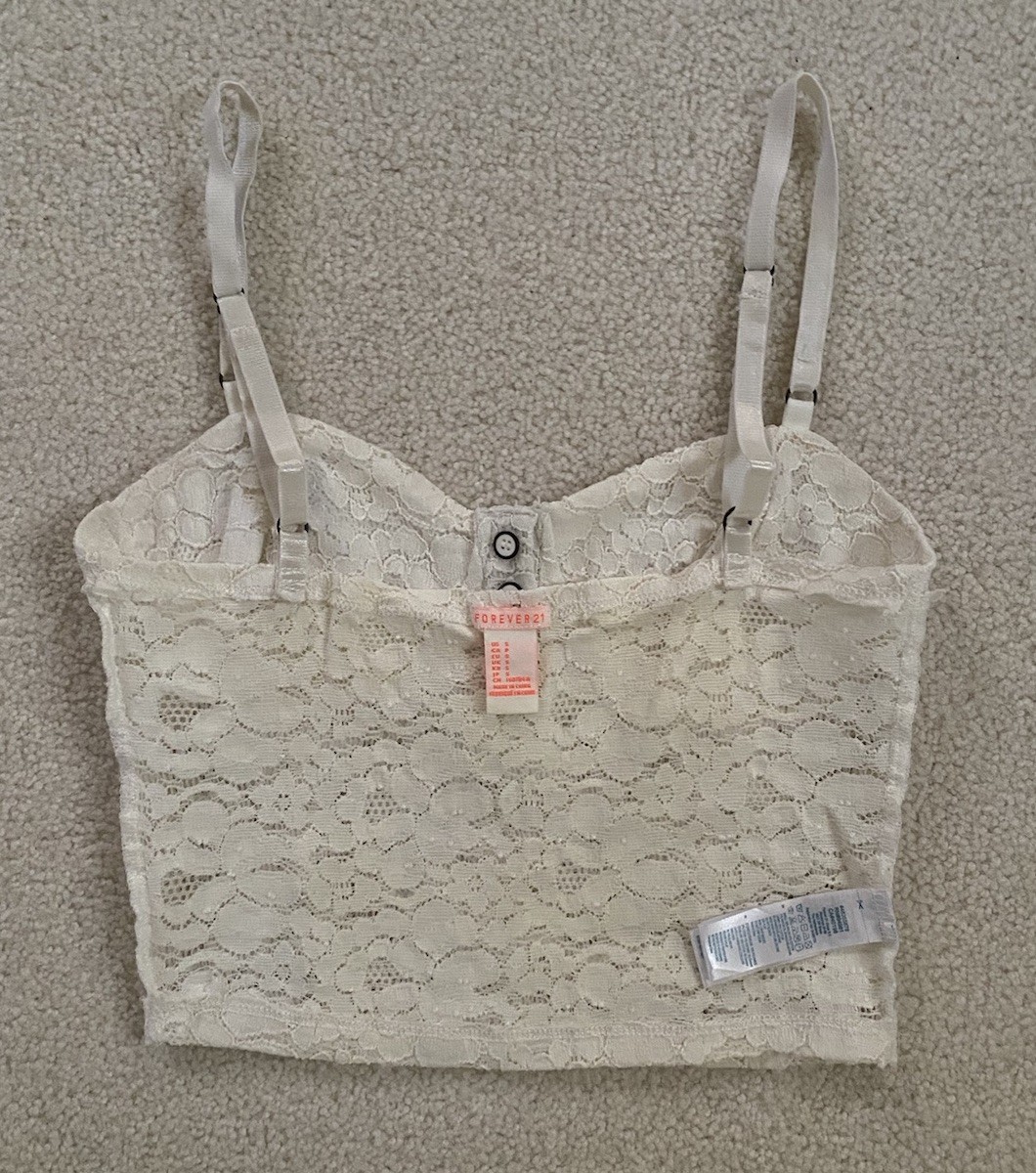 Forever 21 White Floral Lace Bralette Spaghetti Strap Cropped Cami Tank Top ~ S
