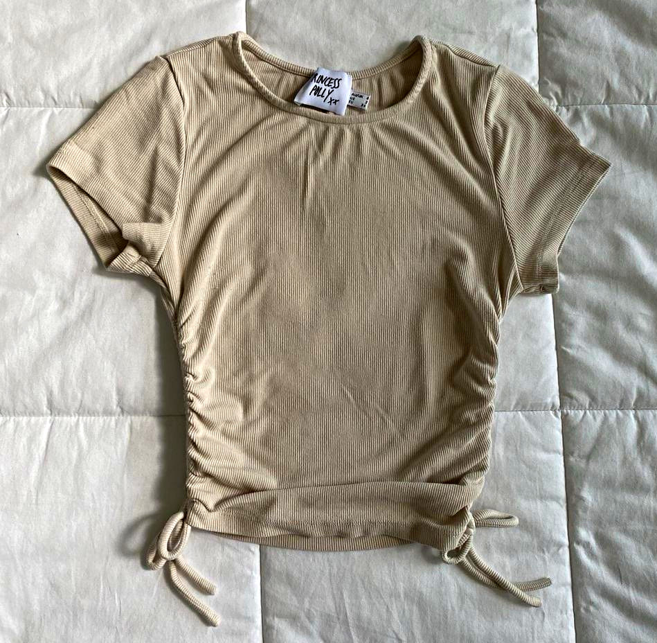 Princess Polly Evant Cream Ruched Crop Top size 2