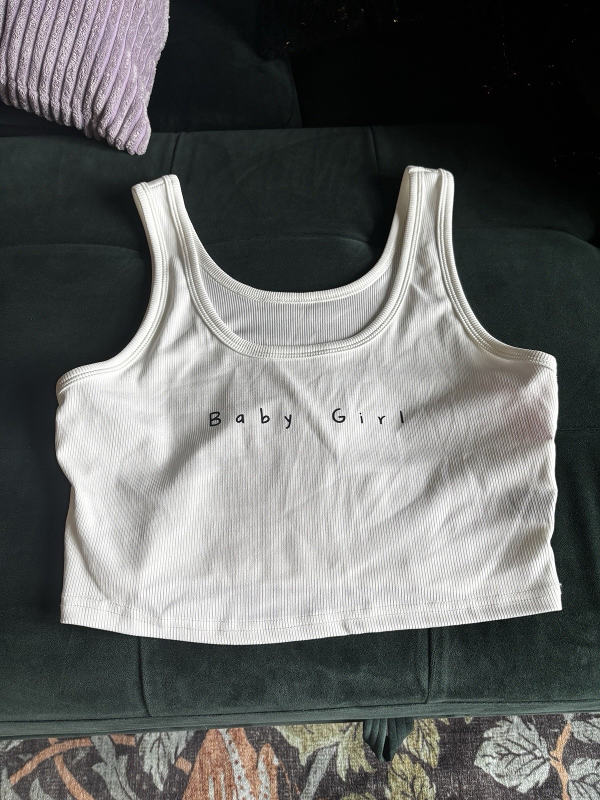 White ‘Baby Girl’ Ribbed Crop Tank