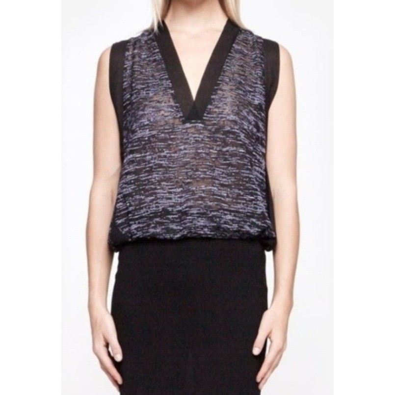 Elizabeth and James Zade Burnout Sheer Top Black Silk Trim Blouse Sz M Party Y2K