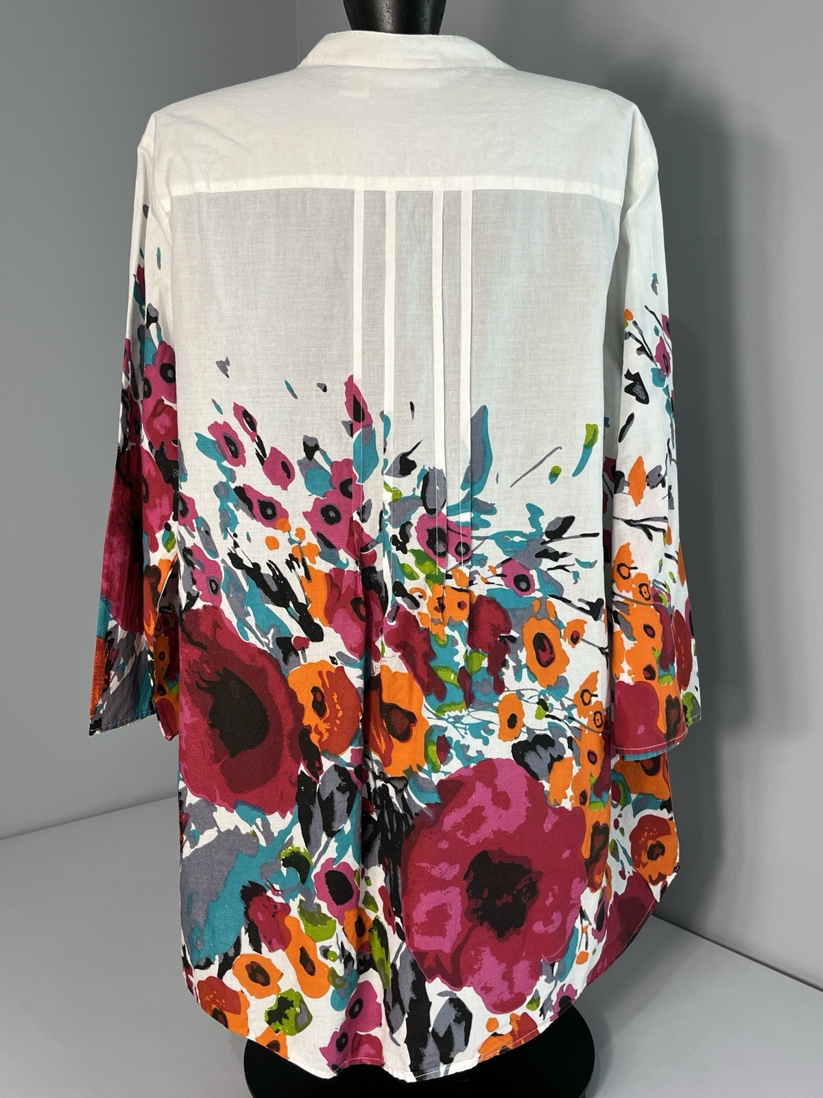 Collections Etc Womens White Abstract Floral Pintuck Tunic XXL 100% Cotton Boho