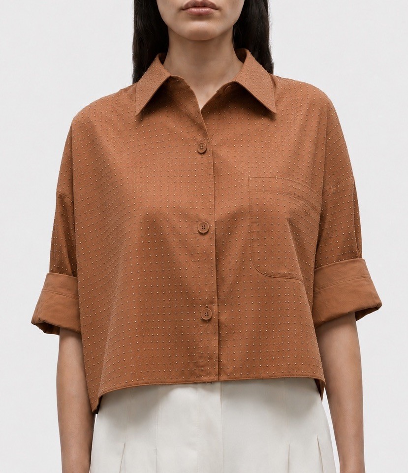 TWP Next Ex Crystal Shirt Special Edition Archive Cropped Boxy Cotton Top Brown