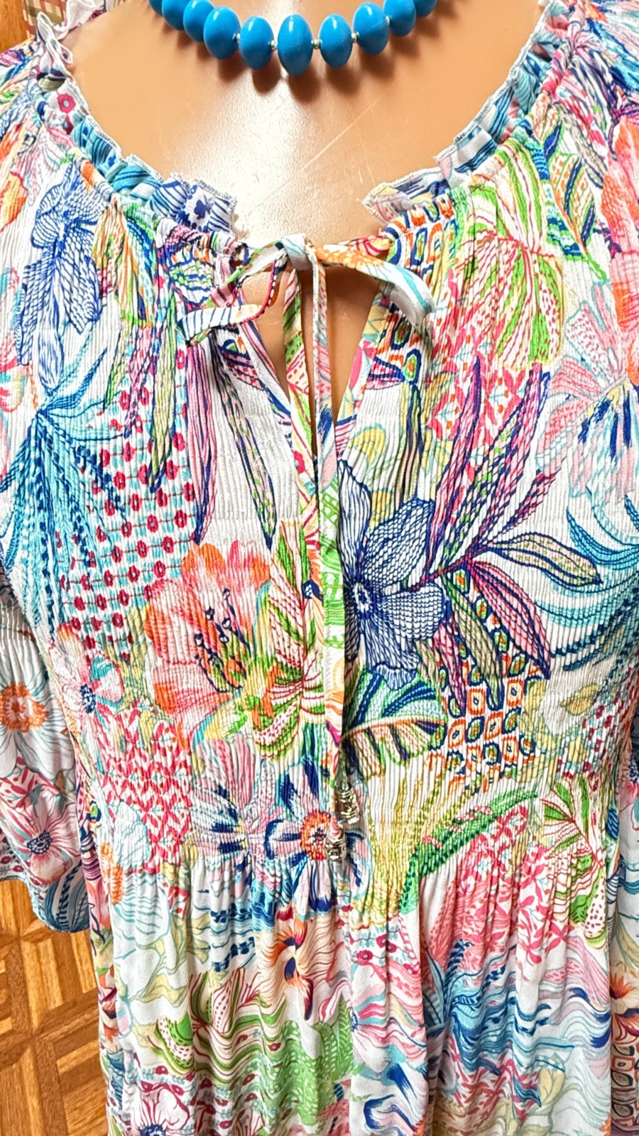Ninety Clothing Co Tunic Floral Women’s Bell Sleeves Tie Front Boho Blouse 2X