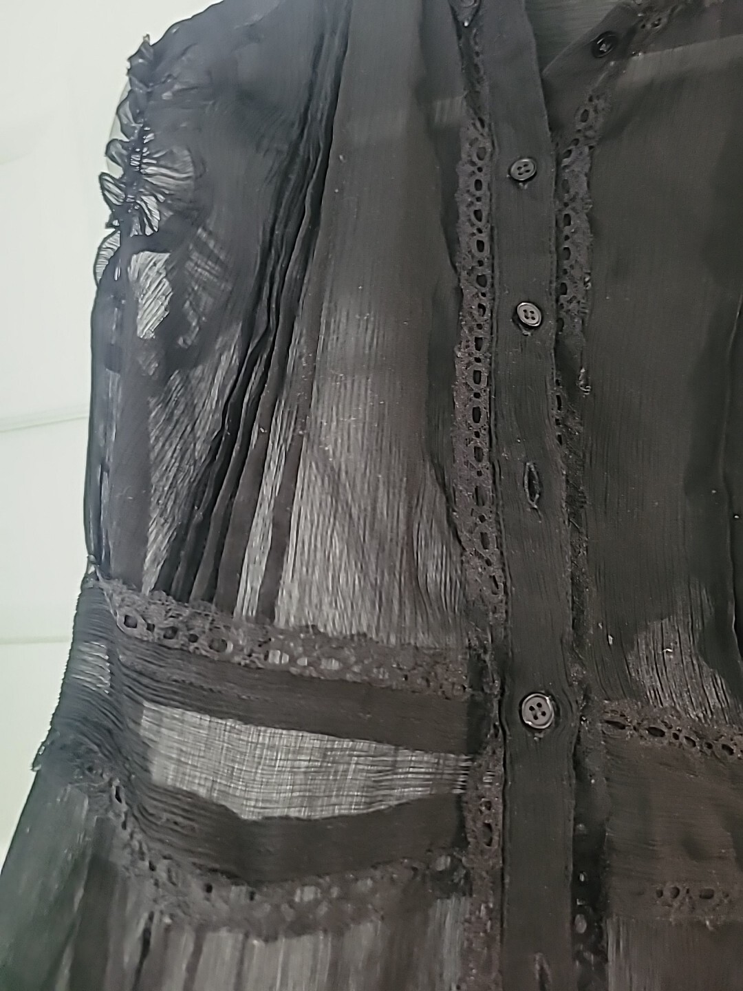 Sheer Black Sleeveless Button Down Front Sexy Shirt Blouse Sz M
