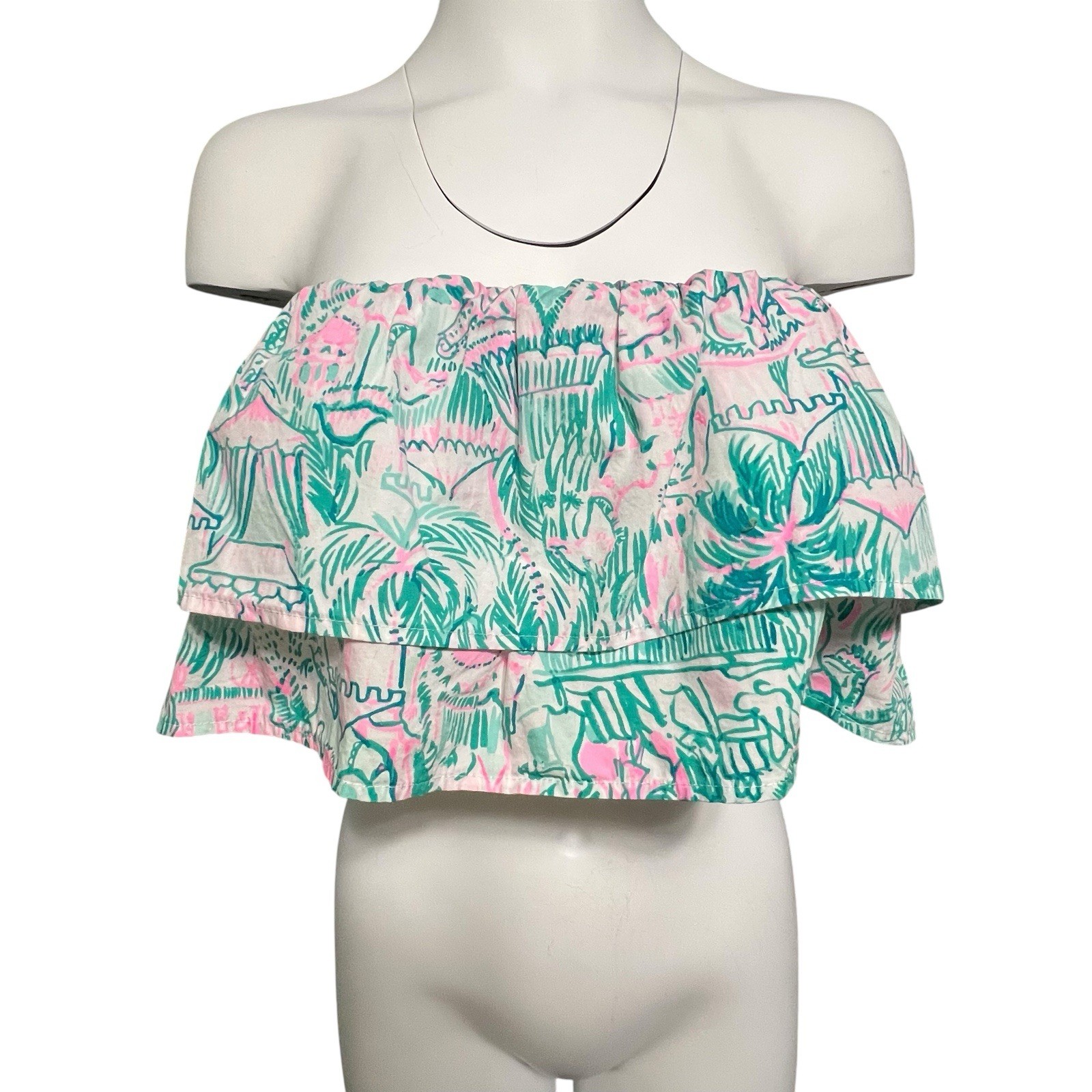 Lilly Pulitzer Lenora Strapless Cropped Crop Top Sz 10 Camelflage Print Lined