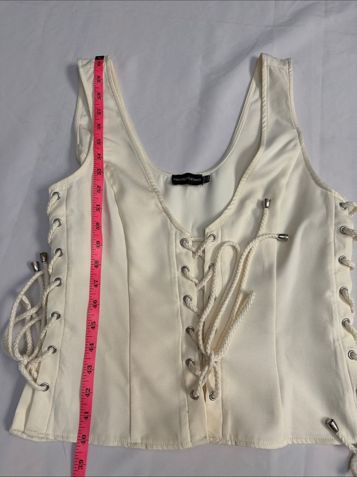 PrettyLittleThing Cream Lace-Up Corset Camisole Tank Top
