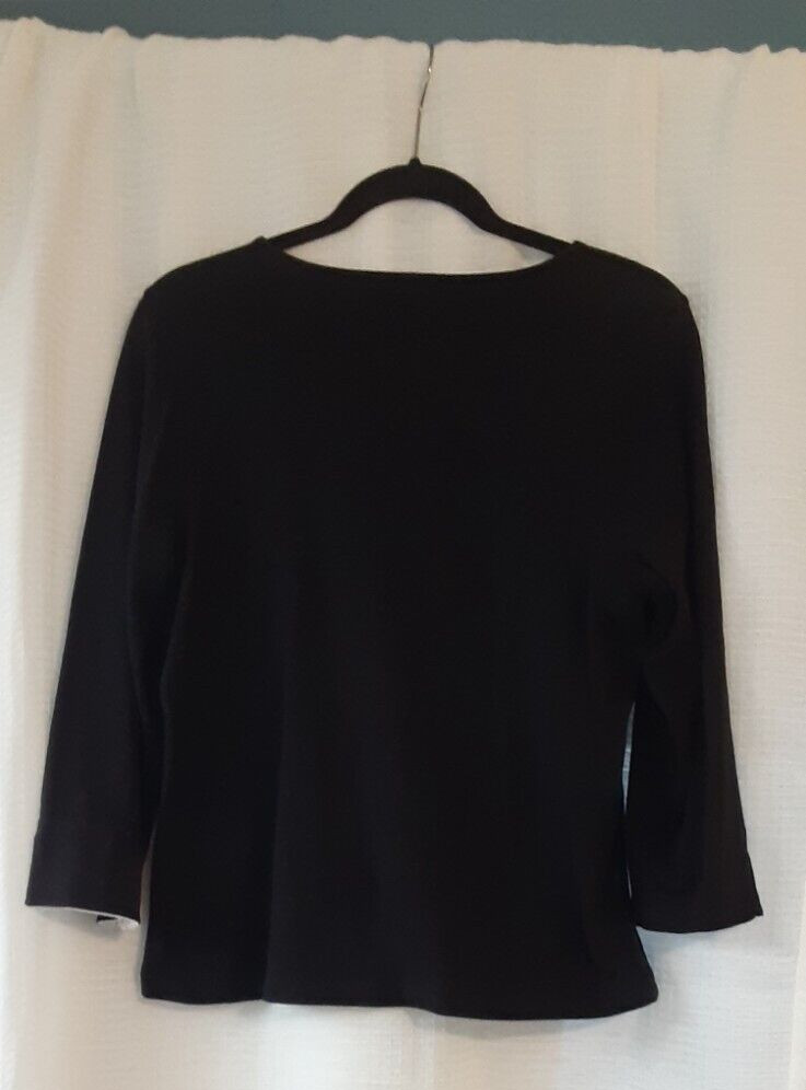 Ladies Liz Claiborne XL Long Sleeve Black Top 92% Cotton/8% Lycra Spandex