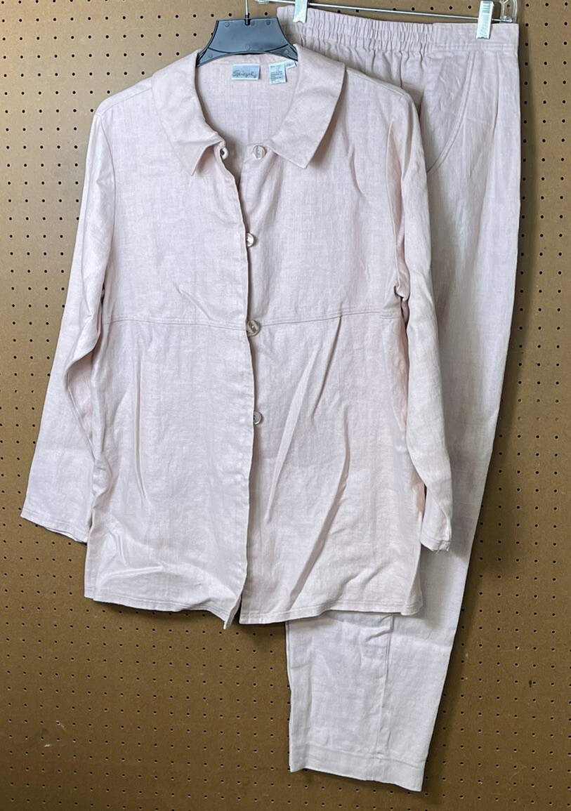 Spiegel Women’s Linen Light Pink Top Jacket & Pants Size 14 EUC Beautiful