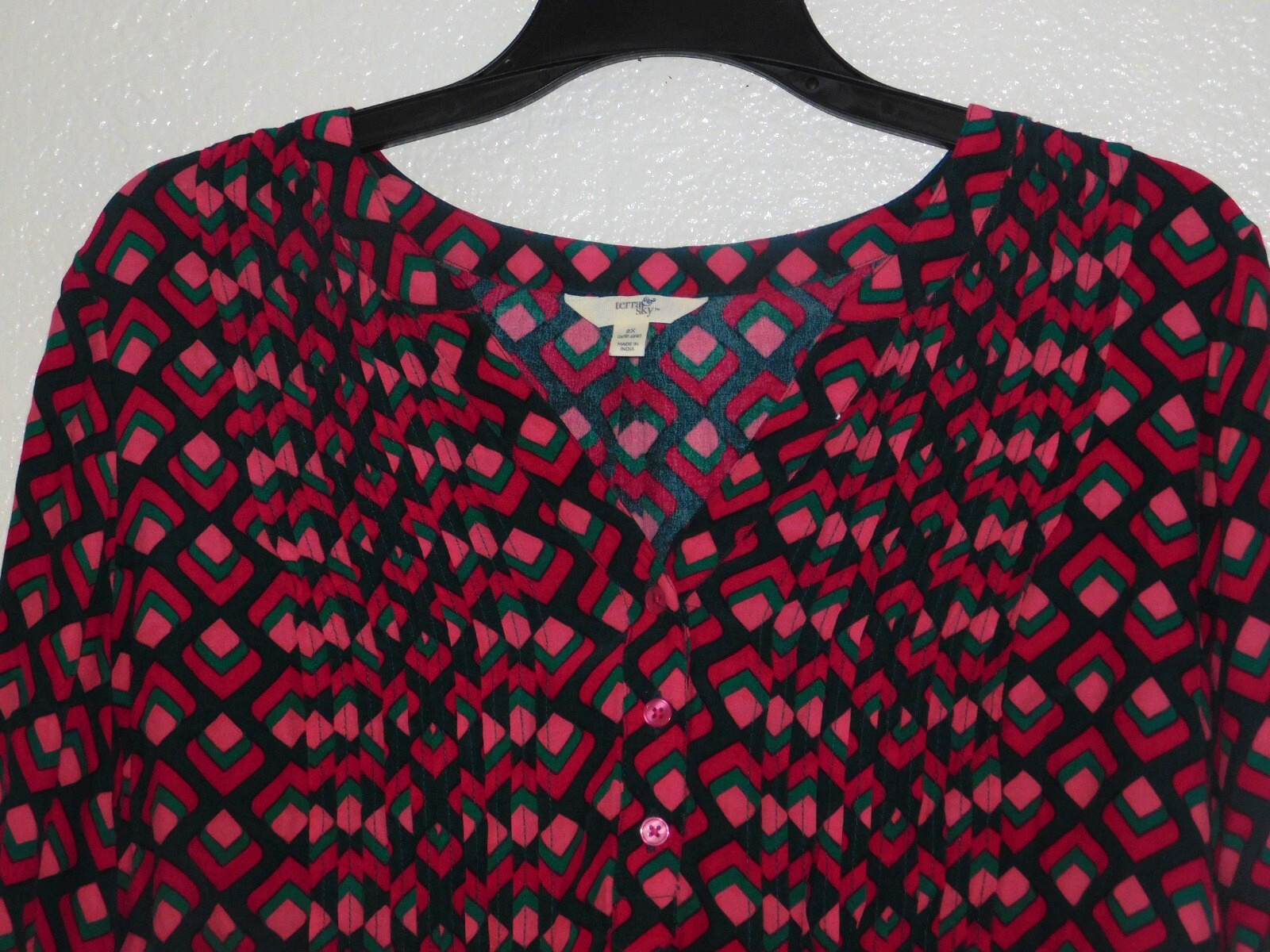 Womens Dress Shirt 2X 20W 22W Pink Purple Green Pattern Pleated Blouse
