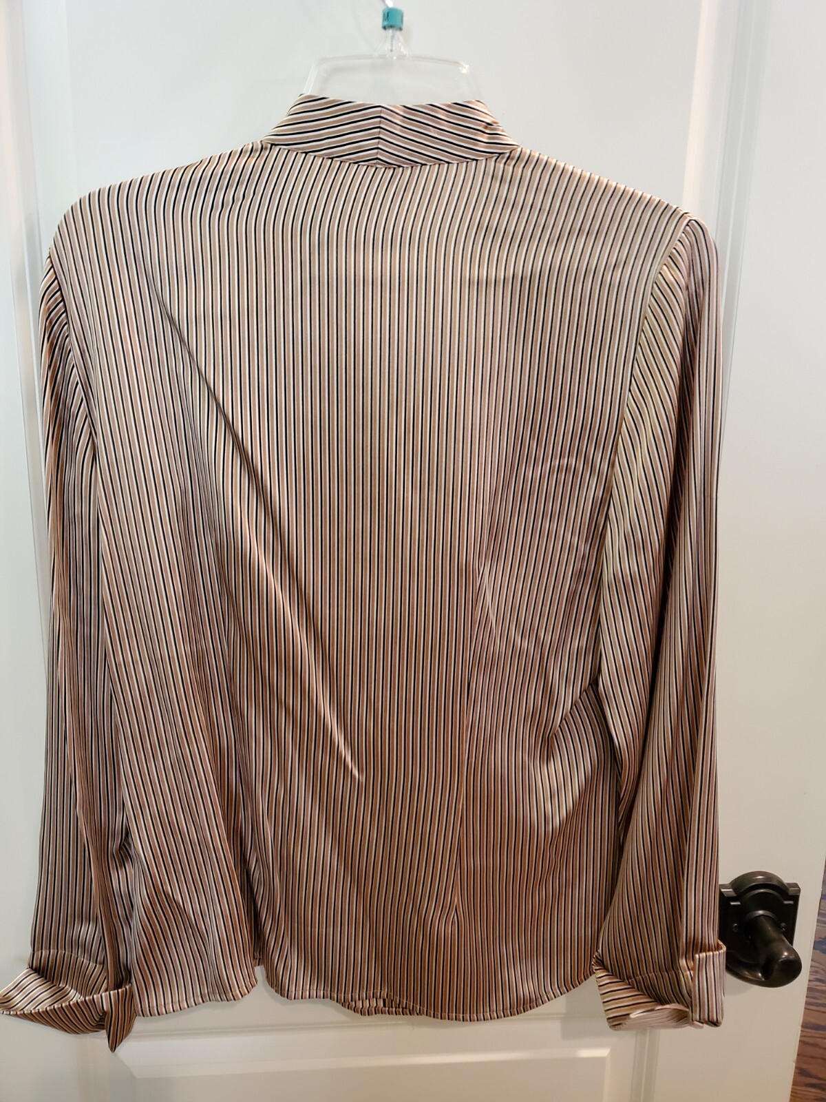 Peck & Peck Collection Black Tan Stripe 100% Silk Blouse — Size 8