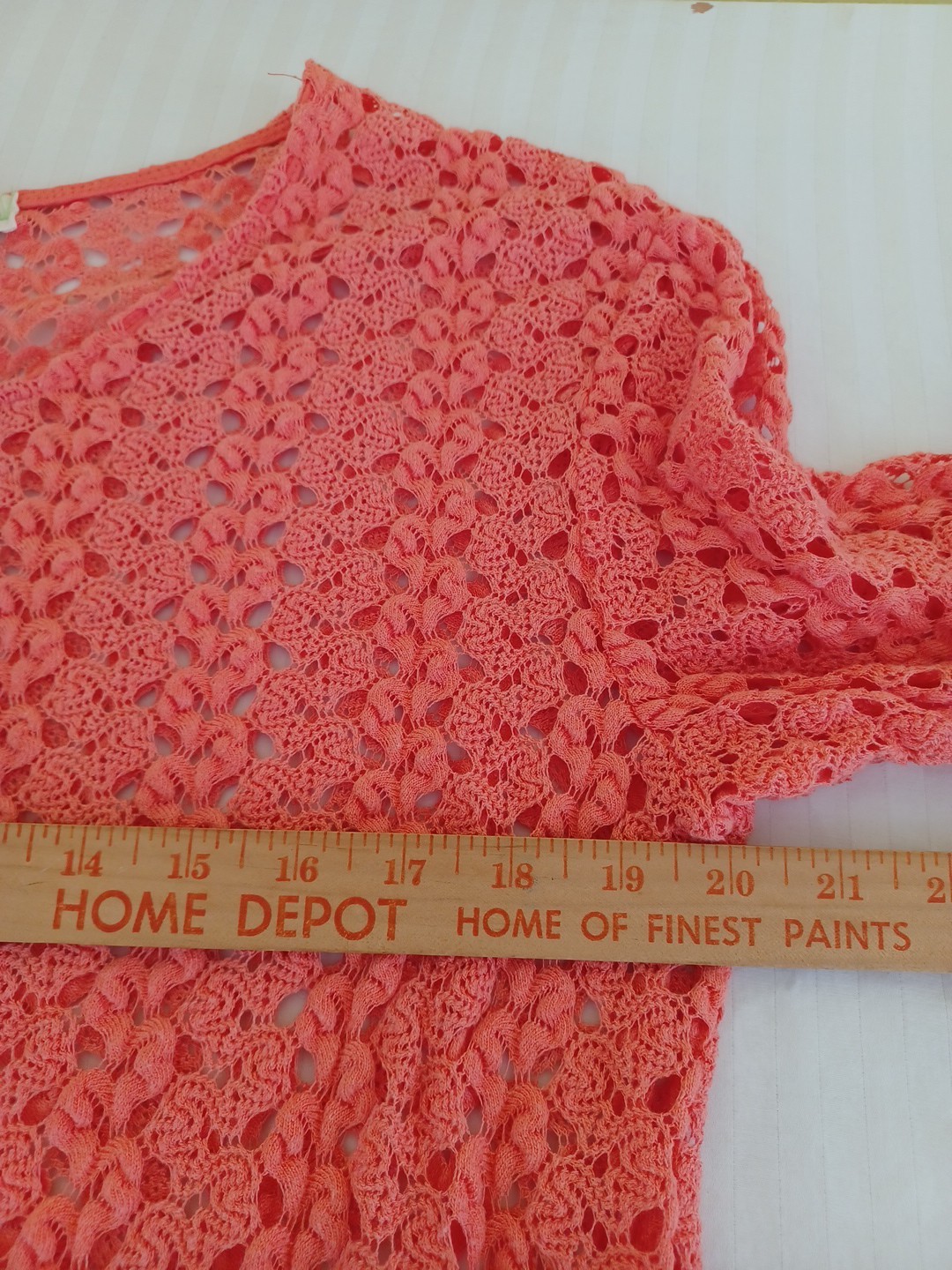 Boho orange crochet top L open weave pullover sweater beach casual festival indi