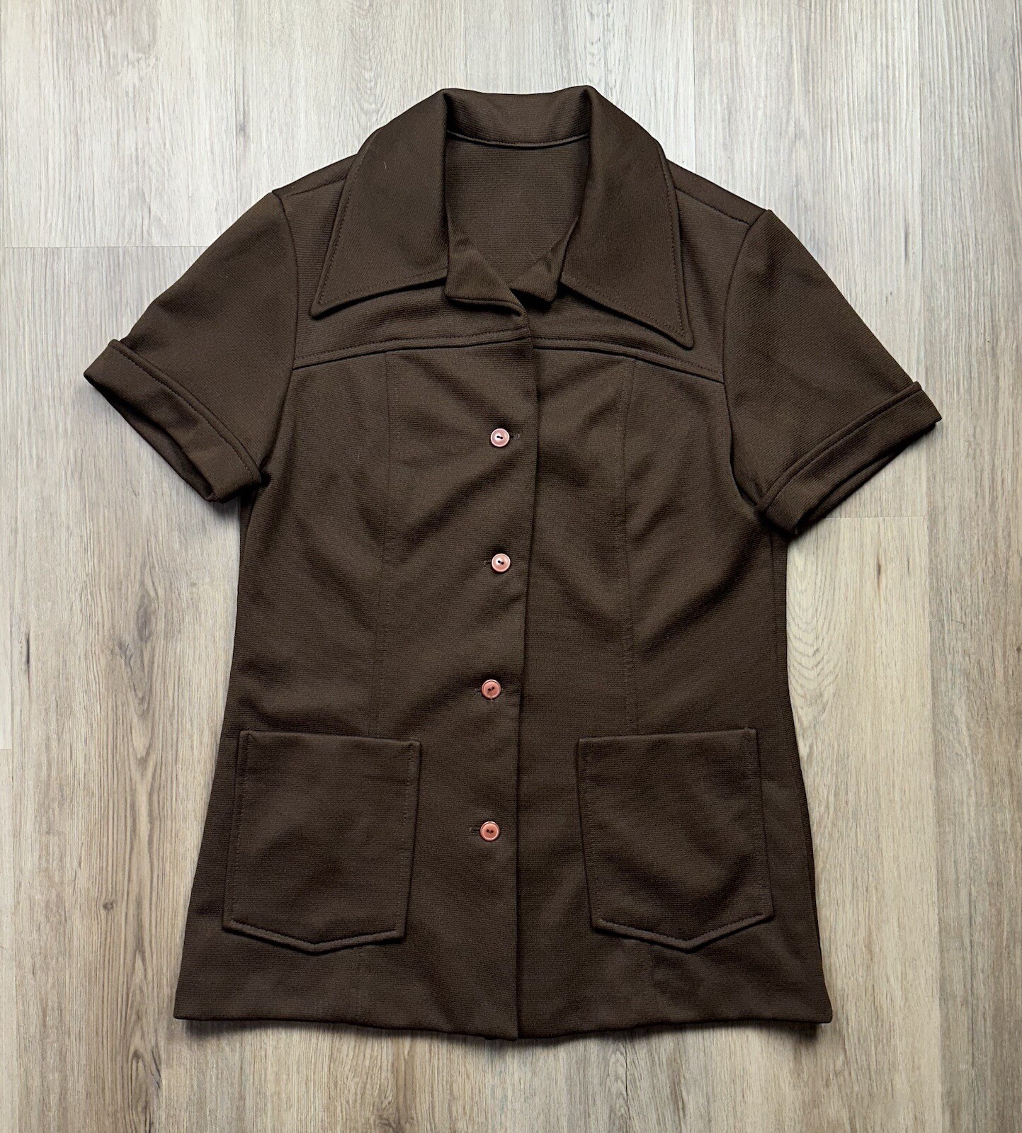 80s VINTAGE Thick Polyester Two Pocket Button Up Blouse Shirt Women’s Small