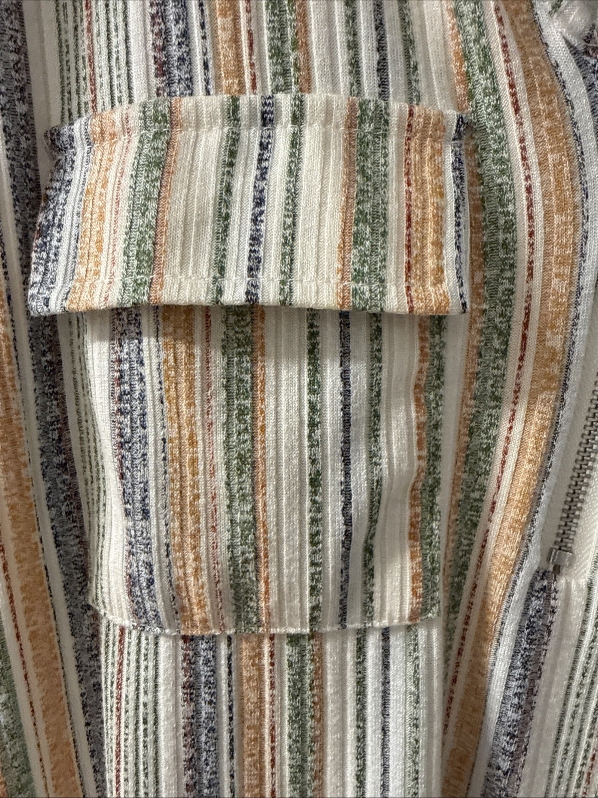 Cure Multicolored Striped Zip V-neck Short Cuffed Sleeve Blouse Small New