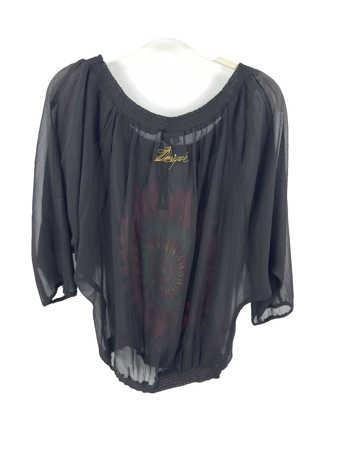 Desigual Blouse Top Womens Medium Artsy Lightweight Boho Colorful Festival Sheer