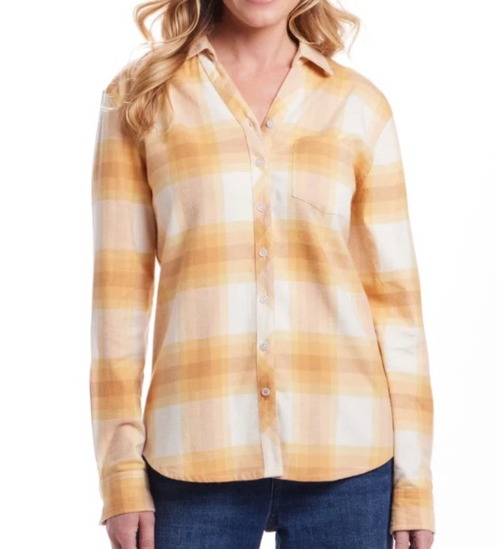 NWT Weatherproof Flannel Tunic Top Womens XXL Mustard Yellow Plaid LS
