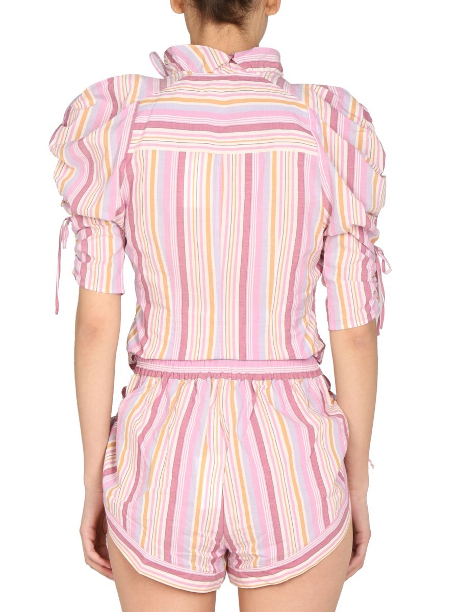 ISABEL MARANT Therese striped pink cotton ruffle shirt FR 34 US 2 XS