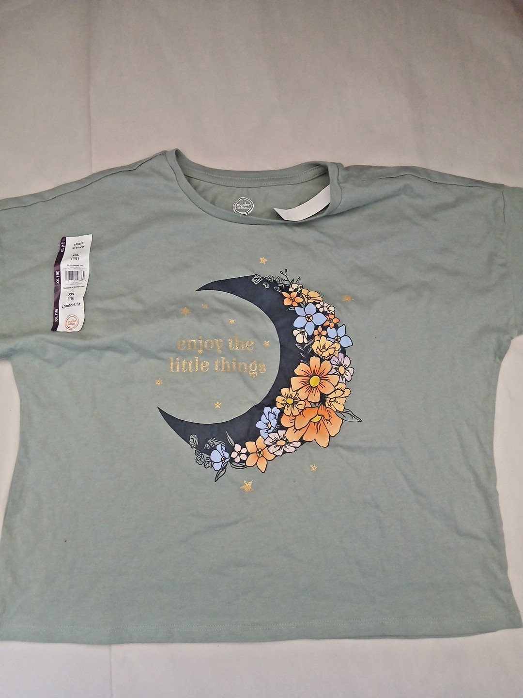 Wonder Nation Enjoy The Little Things Moon & Flowers Woman T Shirt XXL