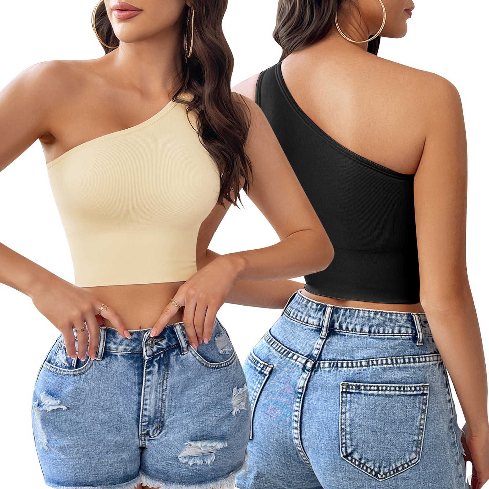 Womens 1/2 Pack Crop Tank Tops Basic Seamless Ribbed Sleeveless Workout Yoga Top