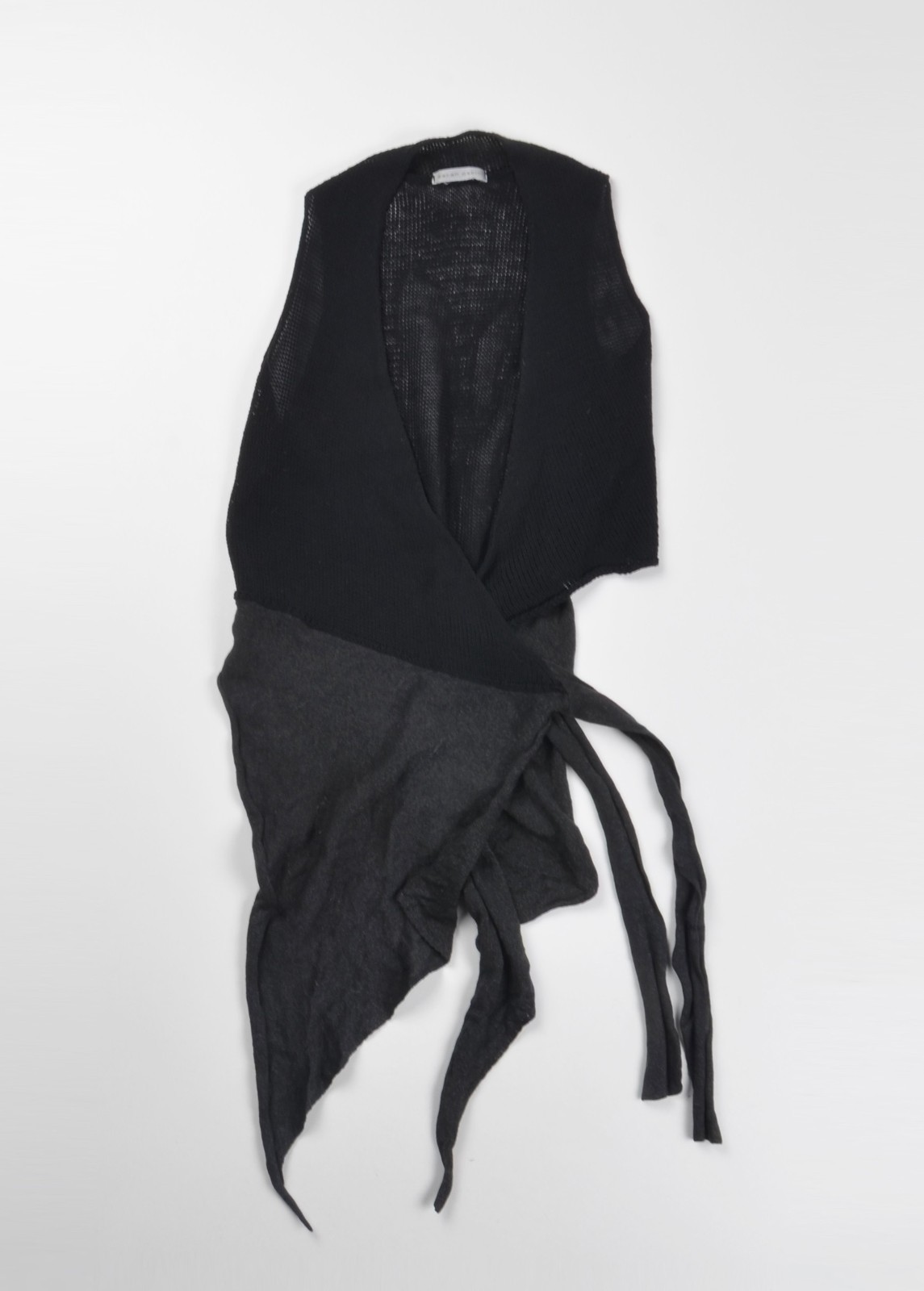 Sarah Pacini Avant Garde Grunge Black Asymmetrical Wrap Draped Top Vest OS