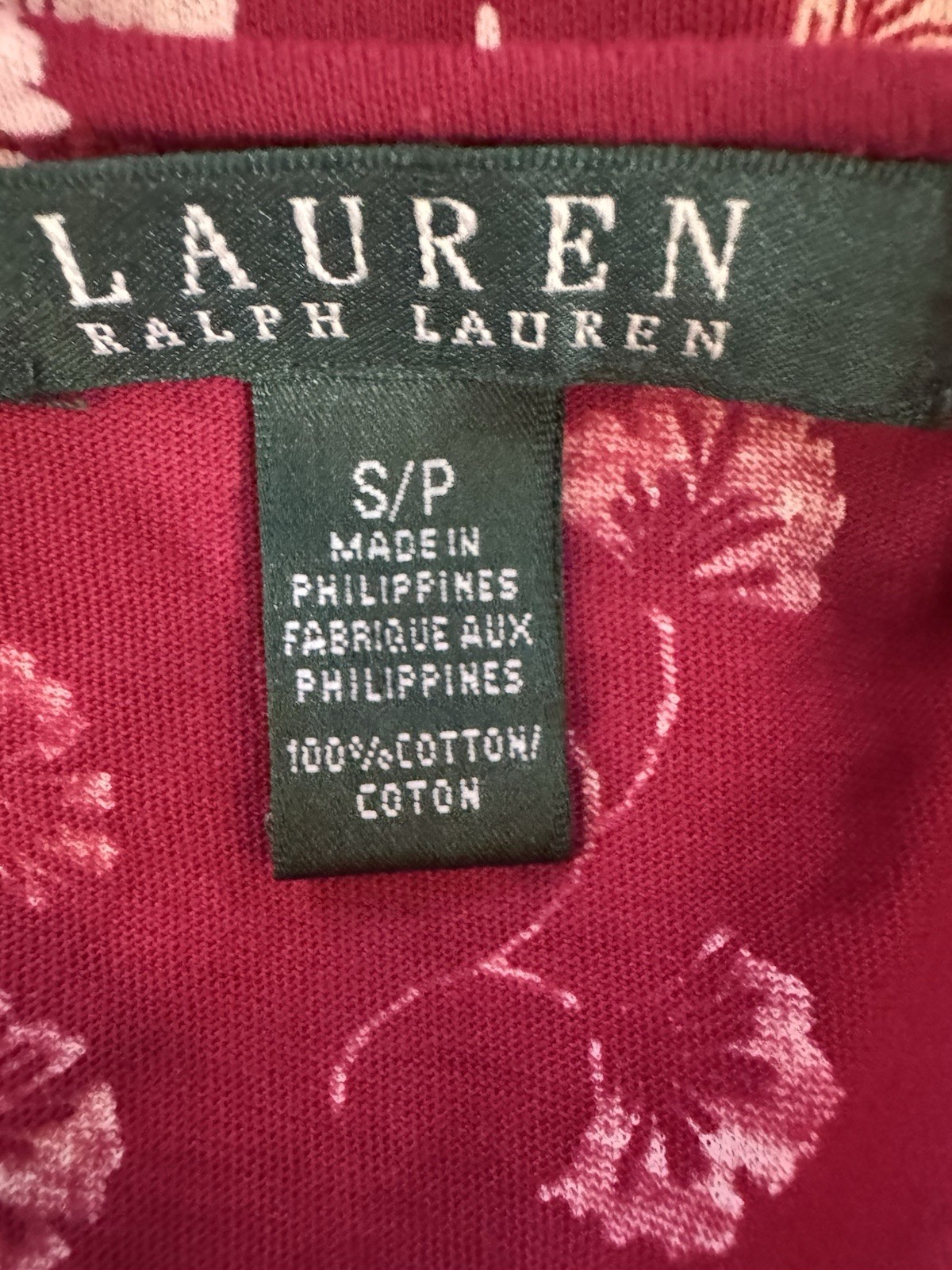 Lauren Ralph Lauren Scarlet Red White Ginkgo Leaf Ruffle Sleeveless Top Small