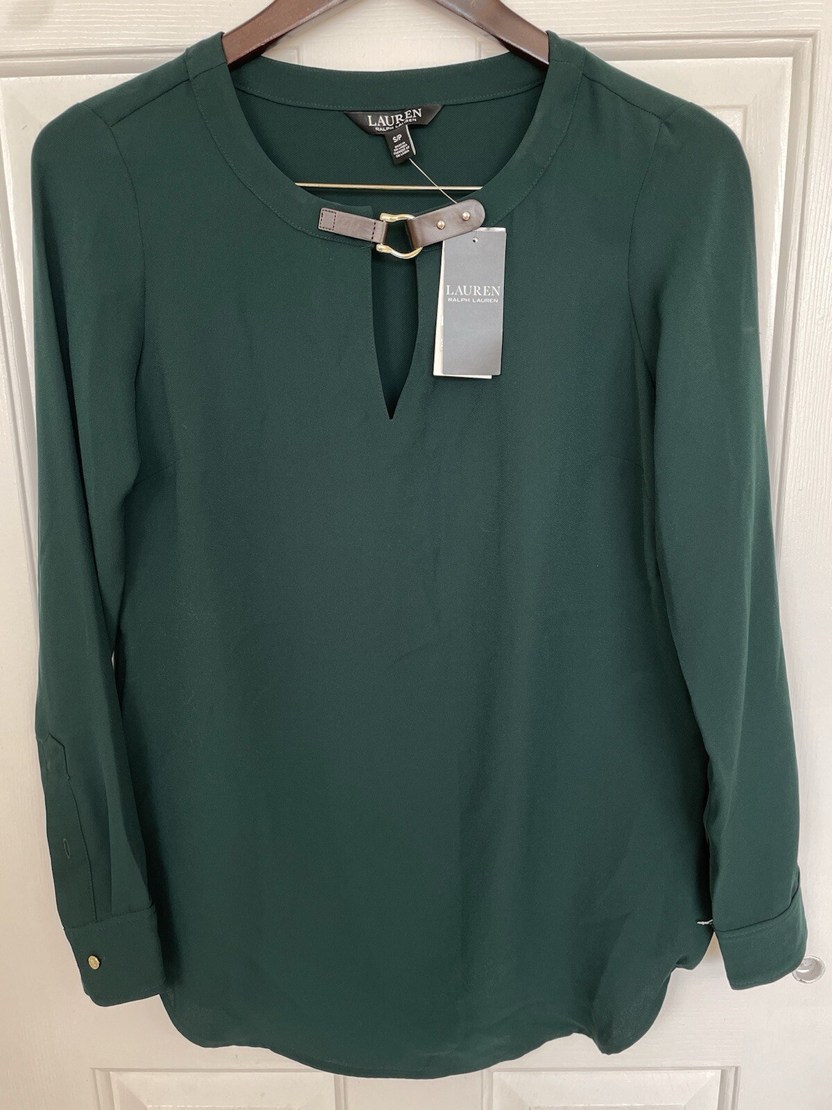 NWT $125 Lauren Ralph Long Sleeve Shirt Blouse Deep Pine Small Women’s Holiday
