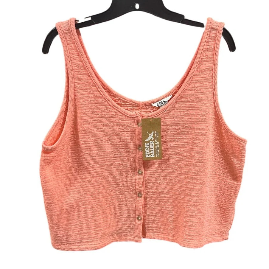 New Eddie Bauer Women Pink Grapefruit Sleeveless PolyCotton Beachy Slub Tank Top