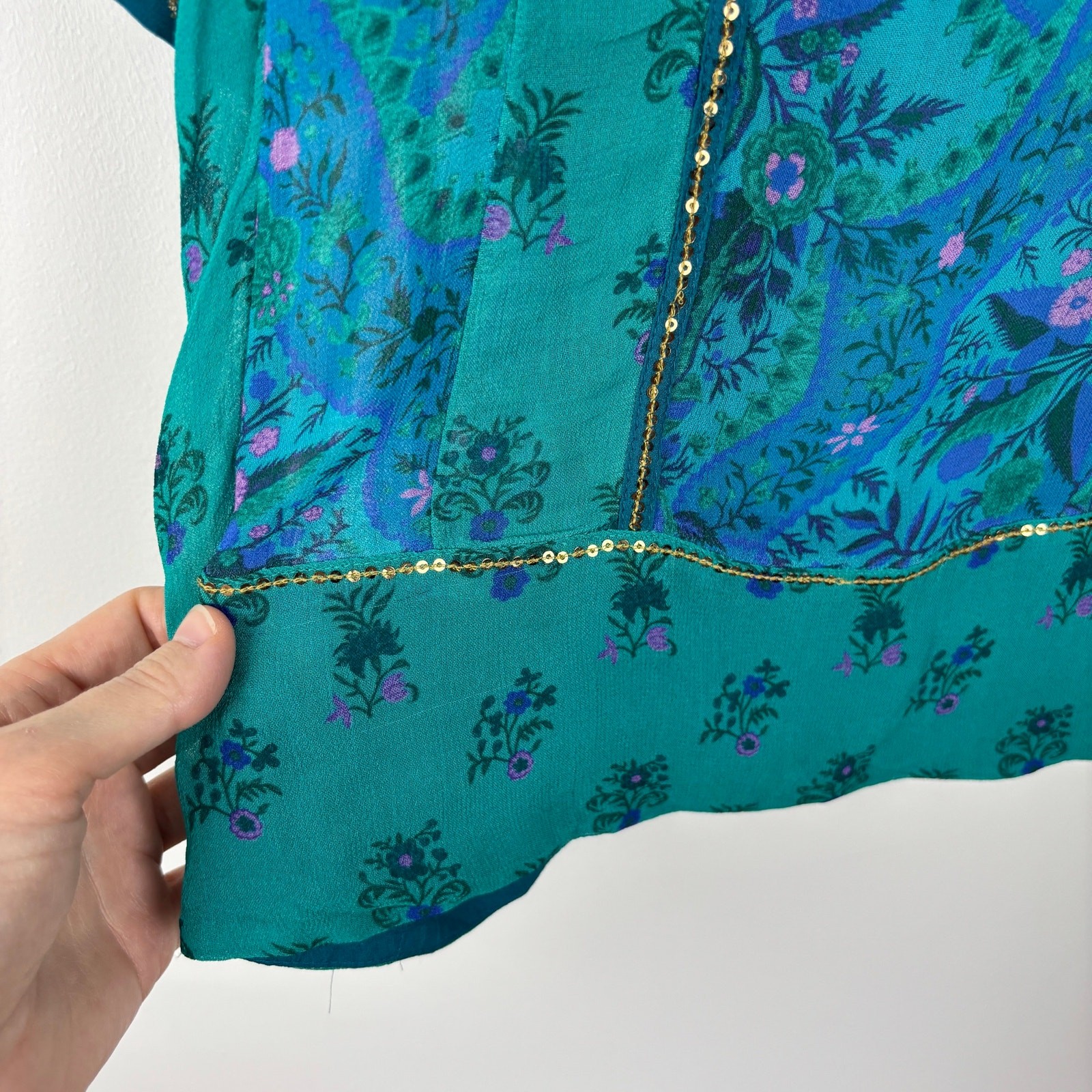 Soft Surroundings Bronte Tunic & Tank Medium 2EM81 Meridian Blue Beaded Kaftan