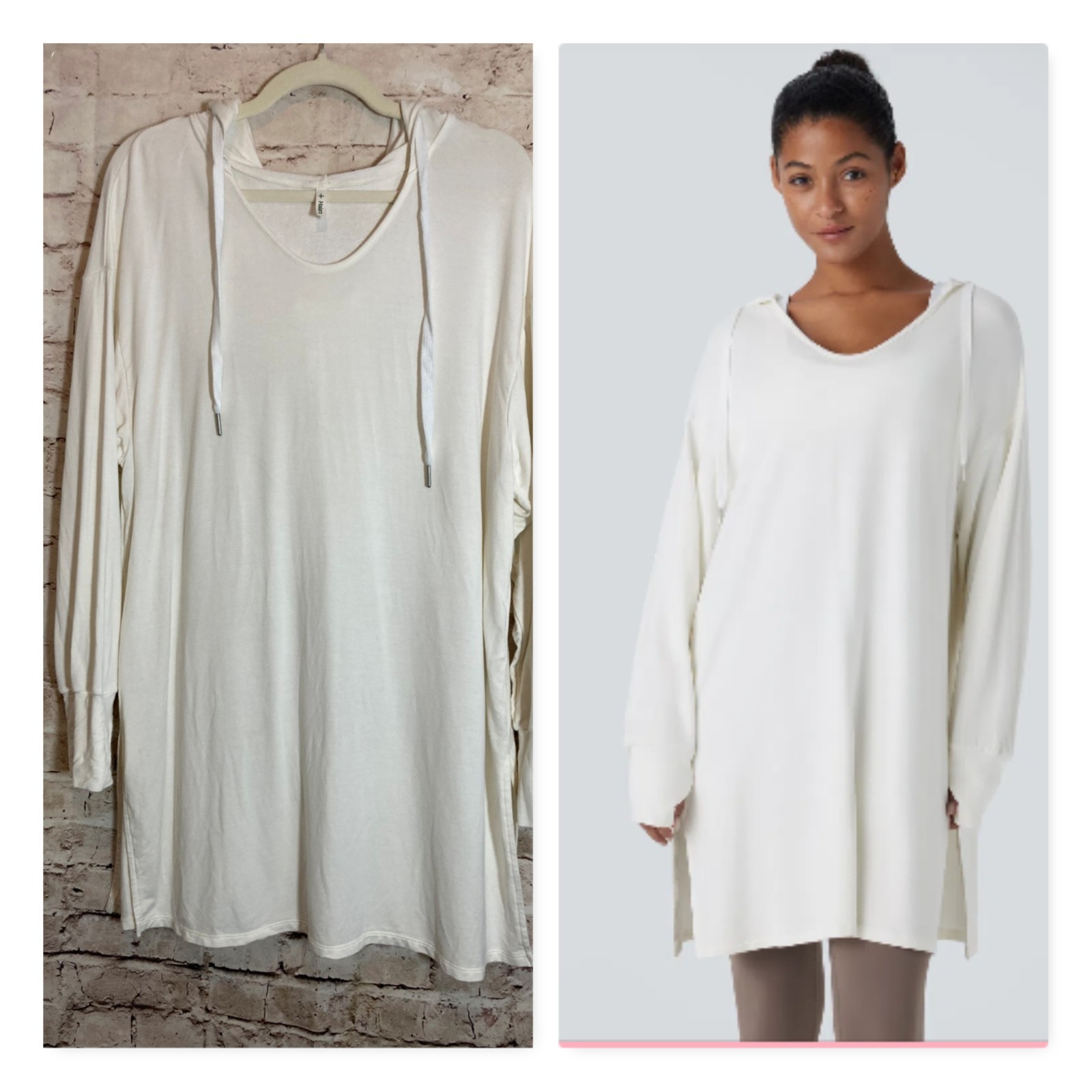 Halara Hooded V Neck Drawstring Thumb Hole Longline Casual Sweatshirt Small Whit