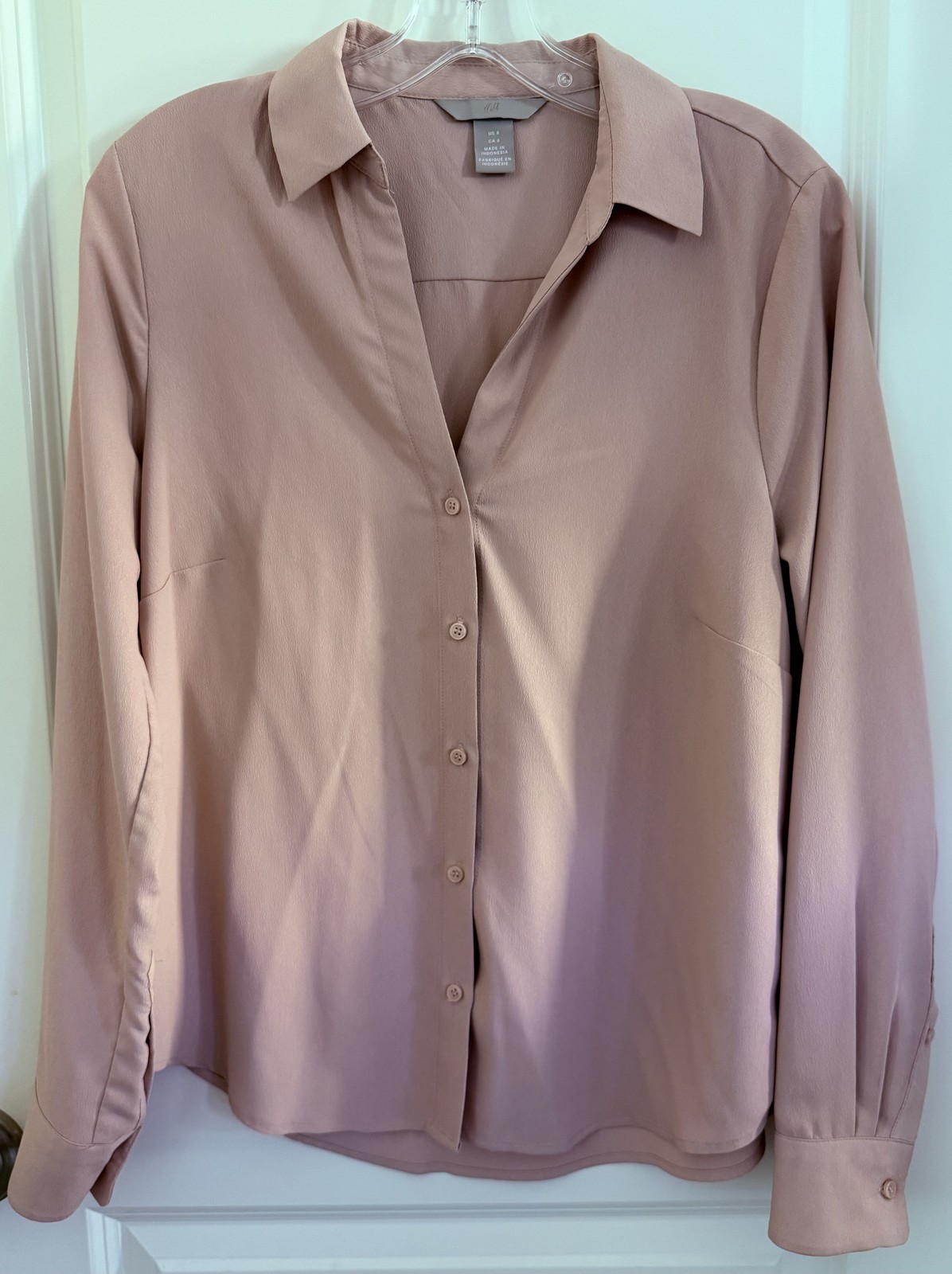 H&M Button-Down Blouse, Spread Collar, Dusty Rose Mauve, Size 6