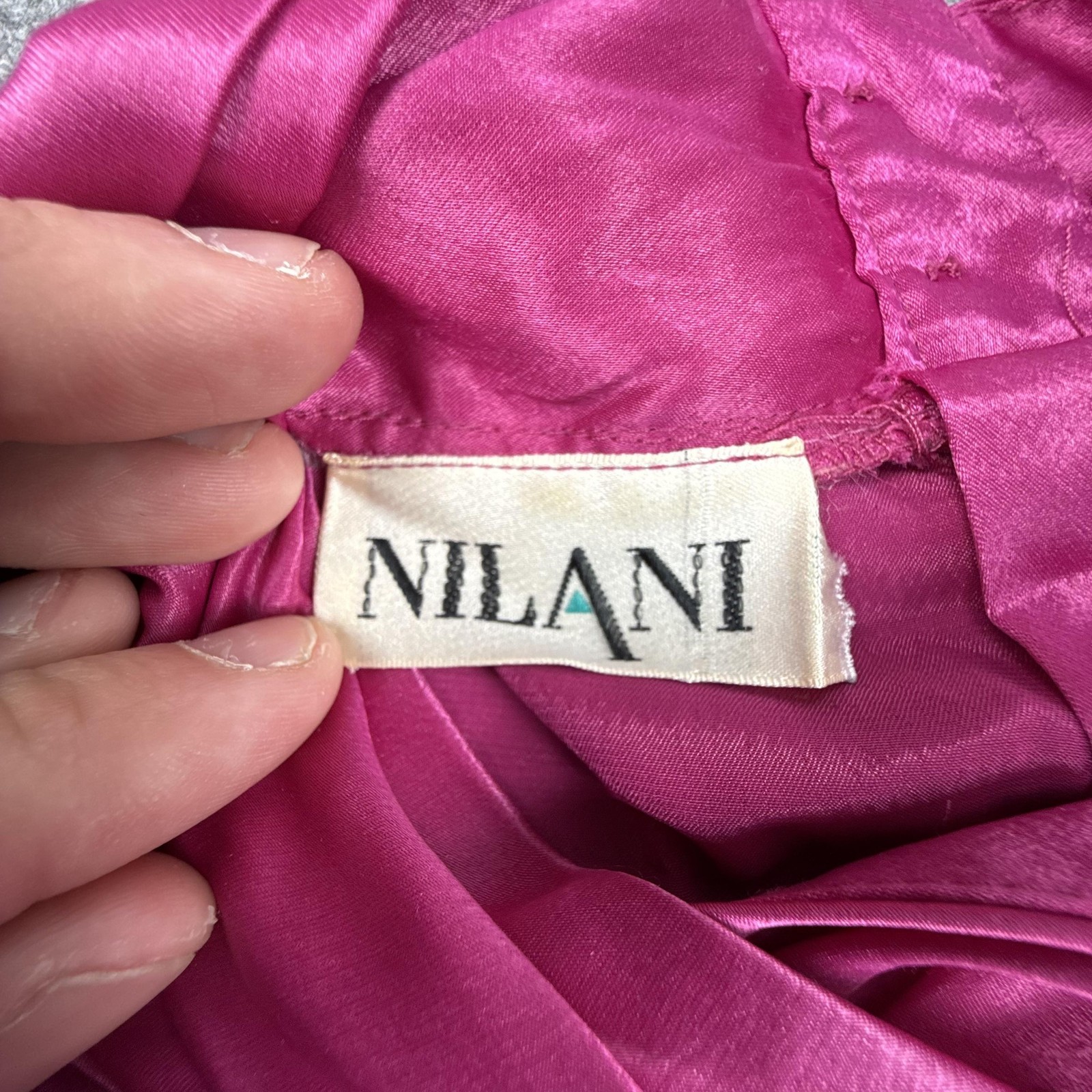 Vintage Nilani Shirt Womens 12 Pink Satin Button Back Long Sleeve Blouse 80s