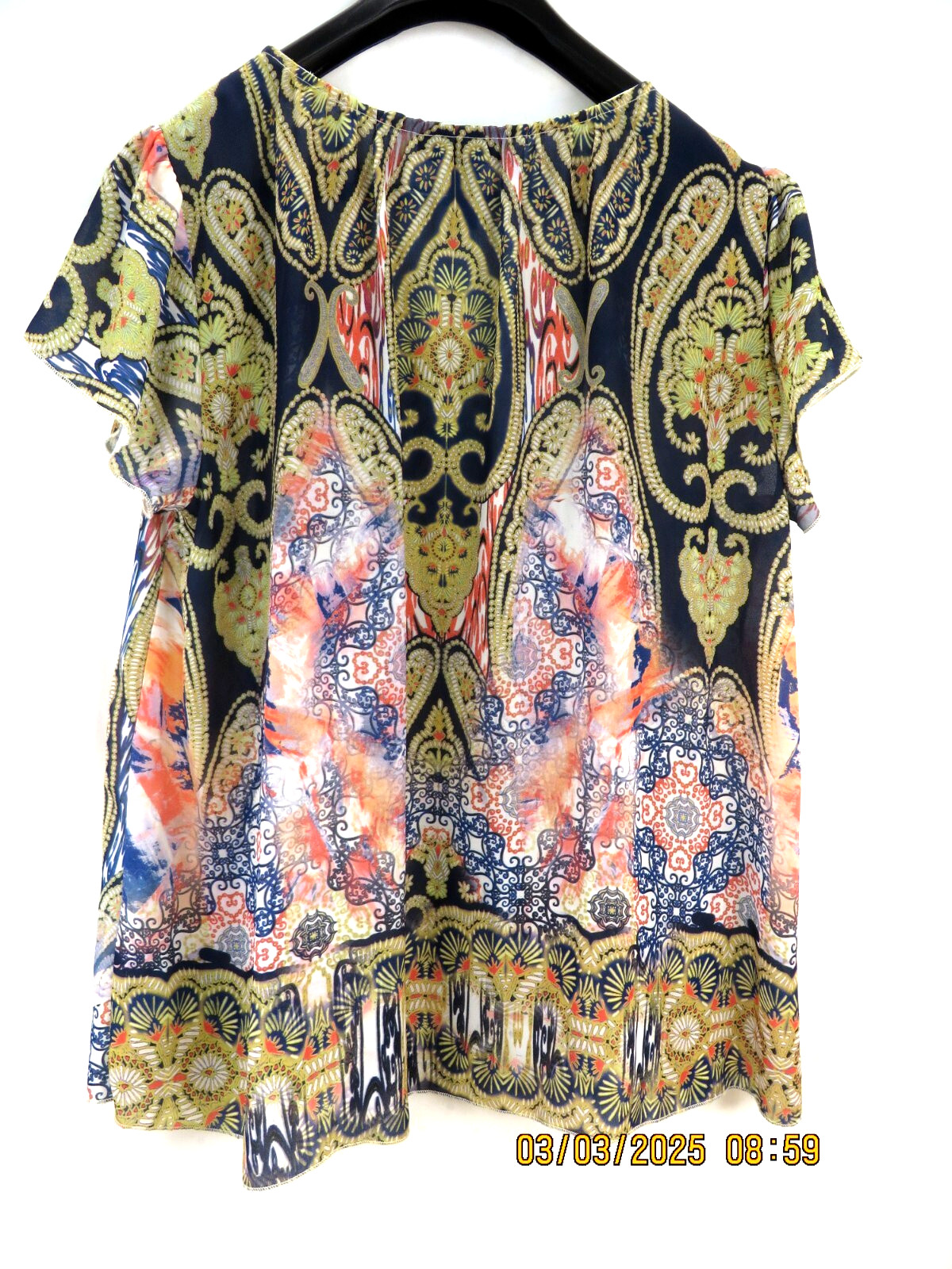 STYLE & CO. SZ L 100% Polyest Blue/Green Opaque Chiffon Pleated Blouse Top Shirt