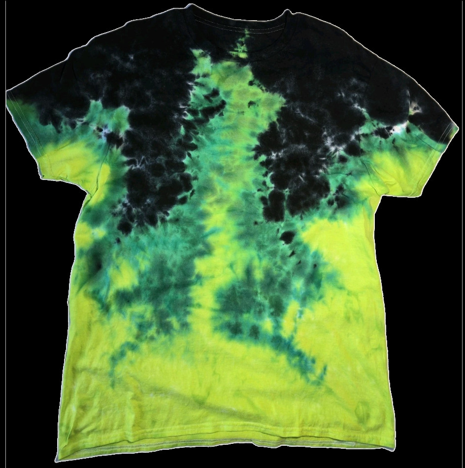 Adult Unisex Tie Dye Shirt Unique Green Flames with Black. Made to Order