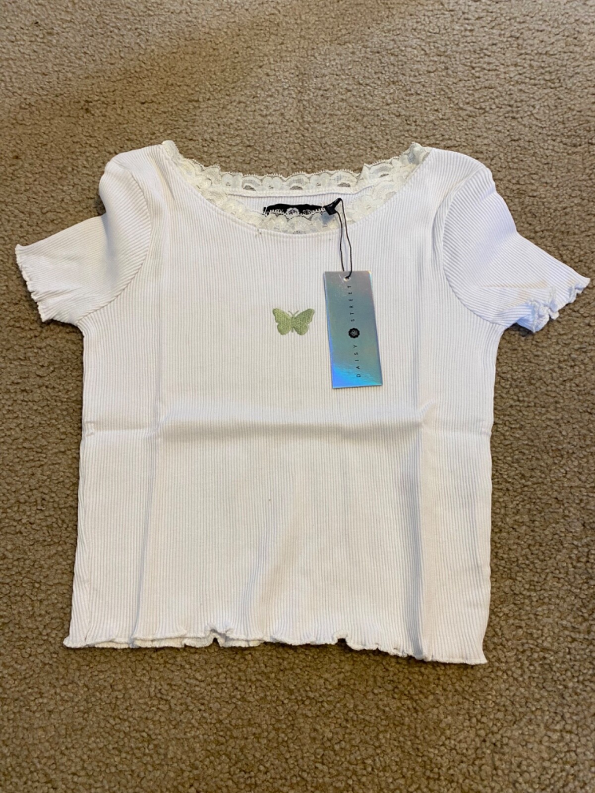 Daisy Street “Butterfly” Hippie Flower Child 60s 90s Design White Tee Small NWT