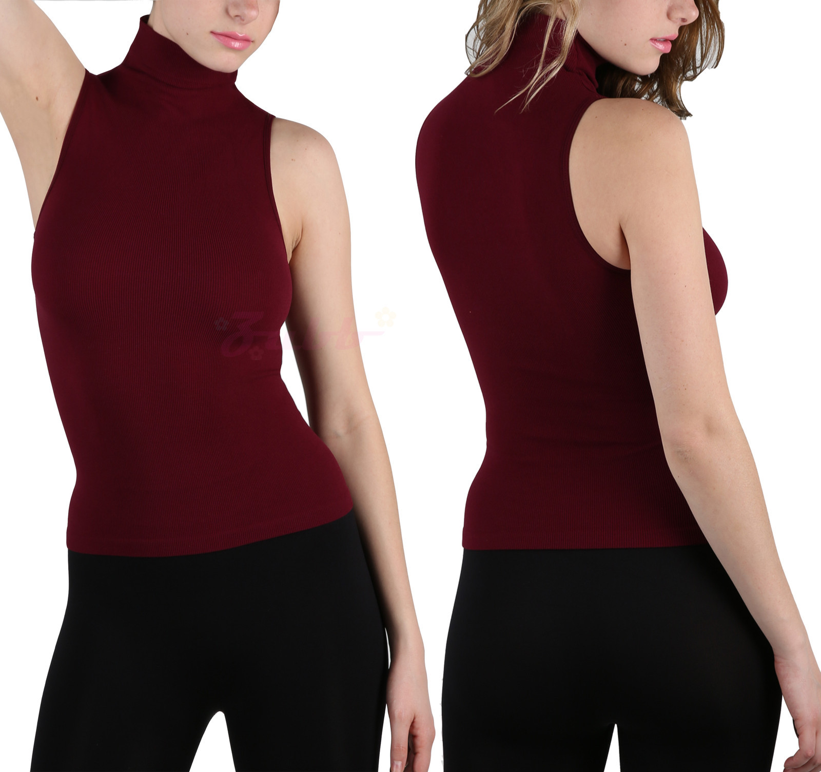 Soft Sexy Seamless Ribbed Sleeveless Mock Neck Turtleneck Shaping Tank Top Shirt