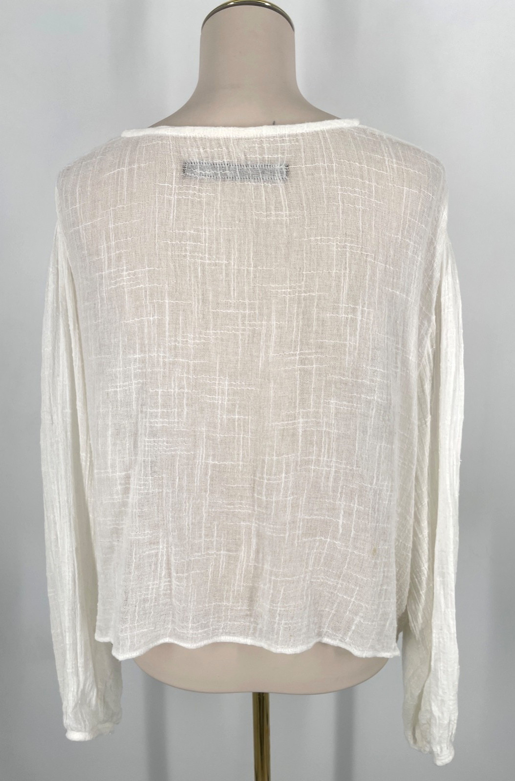 Enza Costa Womens size 2 Cropped Gauze White V-Neck 100% Cotton Long Sleeve top