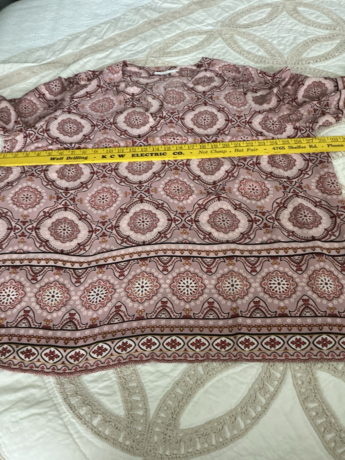 Violet & Claire Tunic Blouse (3X) Beige Brown Pink 3/4 Sleeve, Slits Easy Care