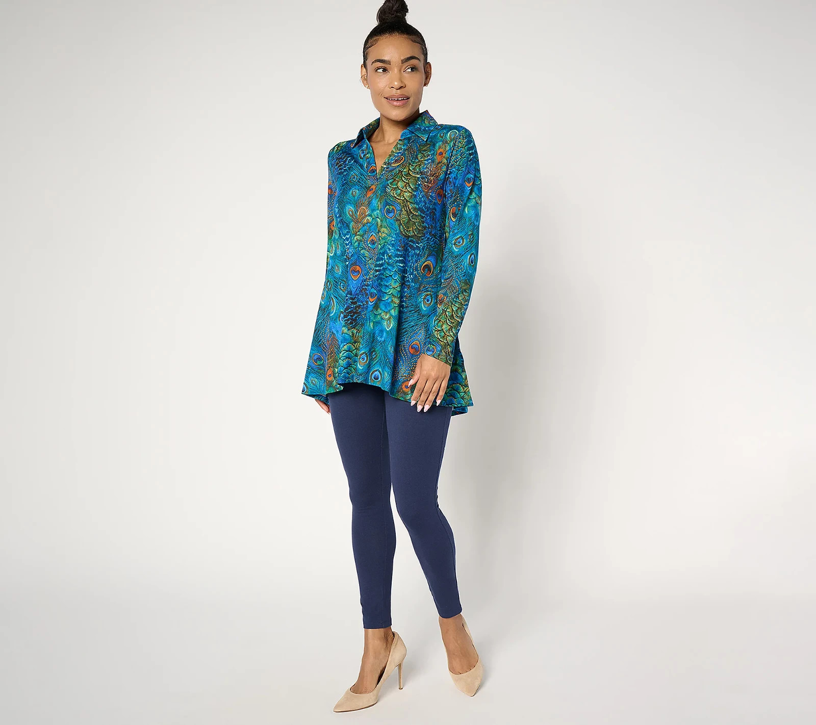 Attitudes by Renee womens NWT Sz med blue Peacock Knit Tunic Top w/ pockets New