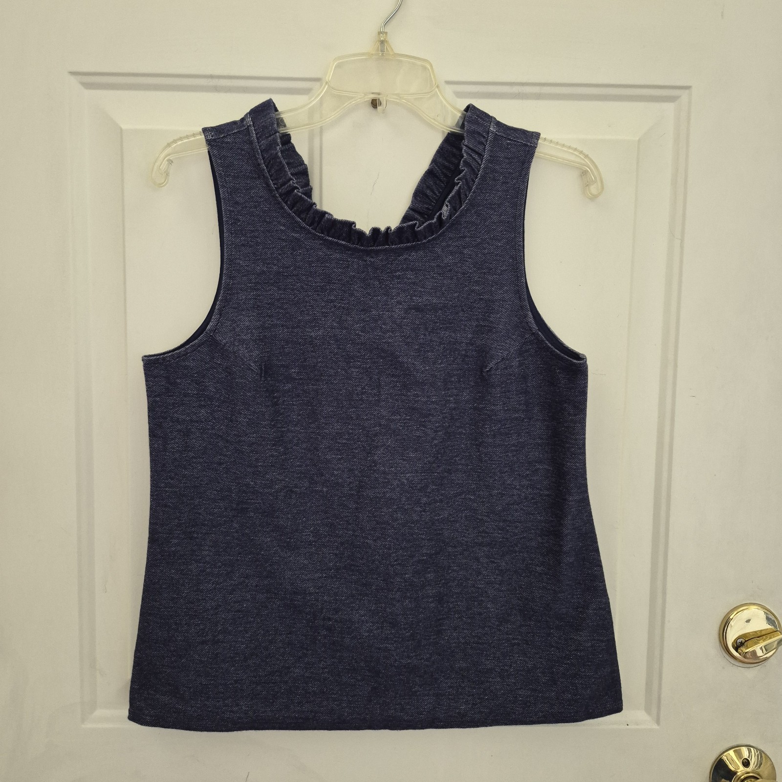 Banana Republic Women S Dark Wash Stretch Denim Ruffle Neck Sleeveless Tank Top