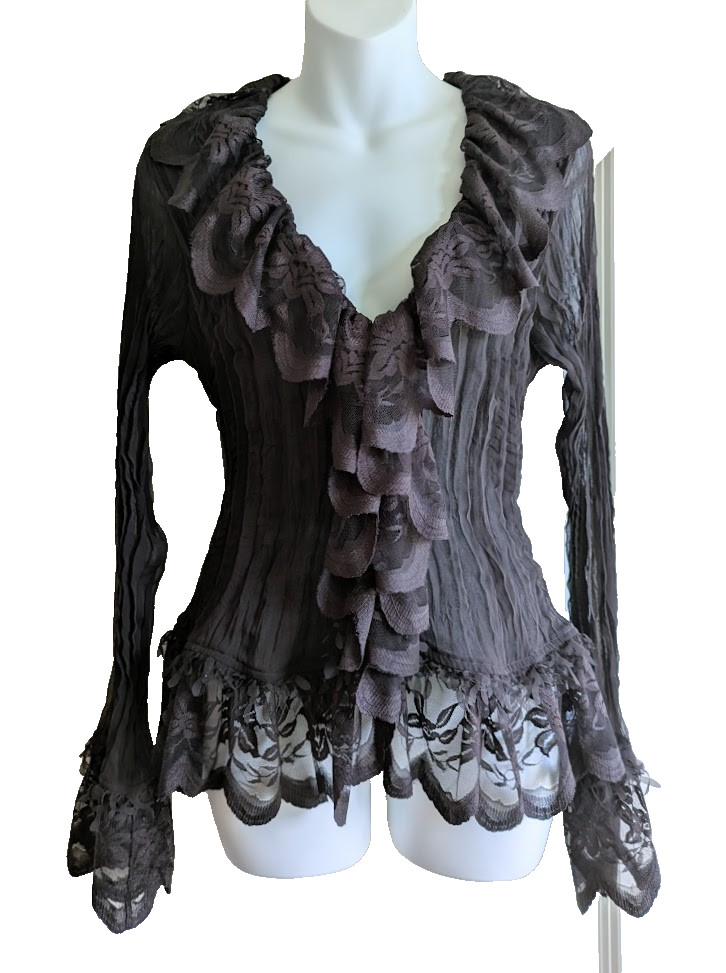 ANDREA ROSATI Size S M L Ruffled Lace Boho Whimsigoth Victorian Blouse Top Brown